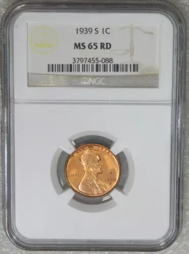 1939-S Lincoln Cent NGC MS65RD Full Red with Strong Luster #Q96B