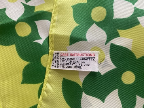 Vintage Floral Scarf 23” Sq. Acetate Satin  Dark Green/lime Japan - Picture 6 of 12