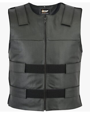 SKAF IMPEX Men Leather Vest Bulletproof Style SWAT Motorcycle