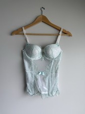 Victoria  s Secret Lace Bustier Corset Top 34B White Mint Green Sheer