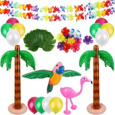 Hawaiian Party Toys 20 Pack Inflatable Beach Balls 12 Pack Palm Leaves 12