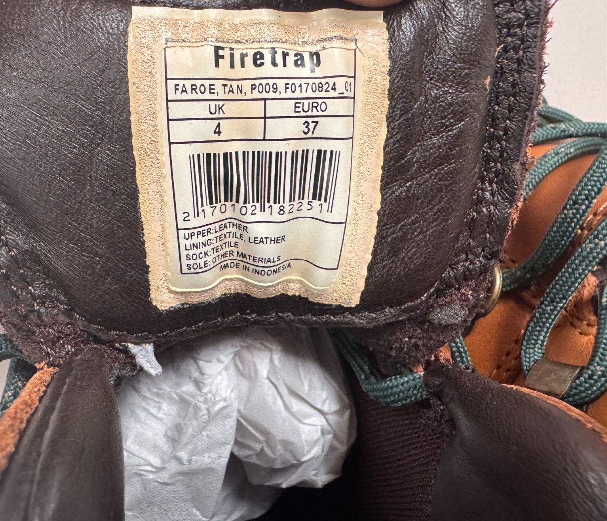Firetrap Faroe Womens Tan Leather Hiker Boots UK 4 EU 37 Lace Up Walking image 3