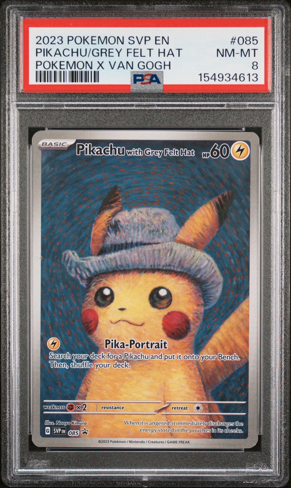 2023 POKEMON SVP EN-SV BLACK STAR PROMO #085 PIKACHU WITH GREY FELT HAT PSA 8