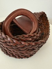 Brown Woven Leather Belt Size L Wide Braided Round Buckle Made in Uruguay Boho