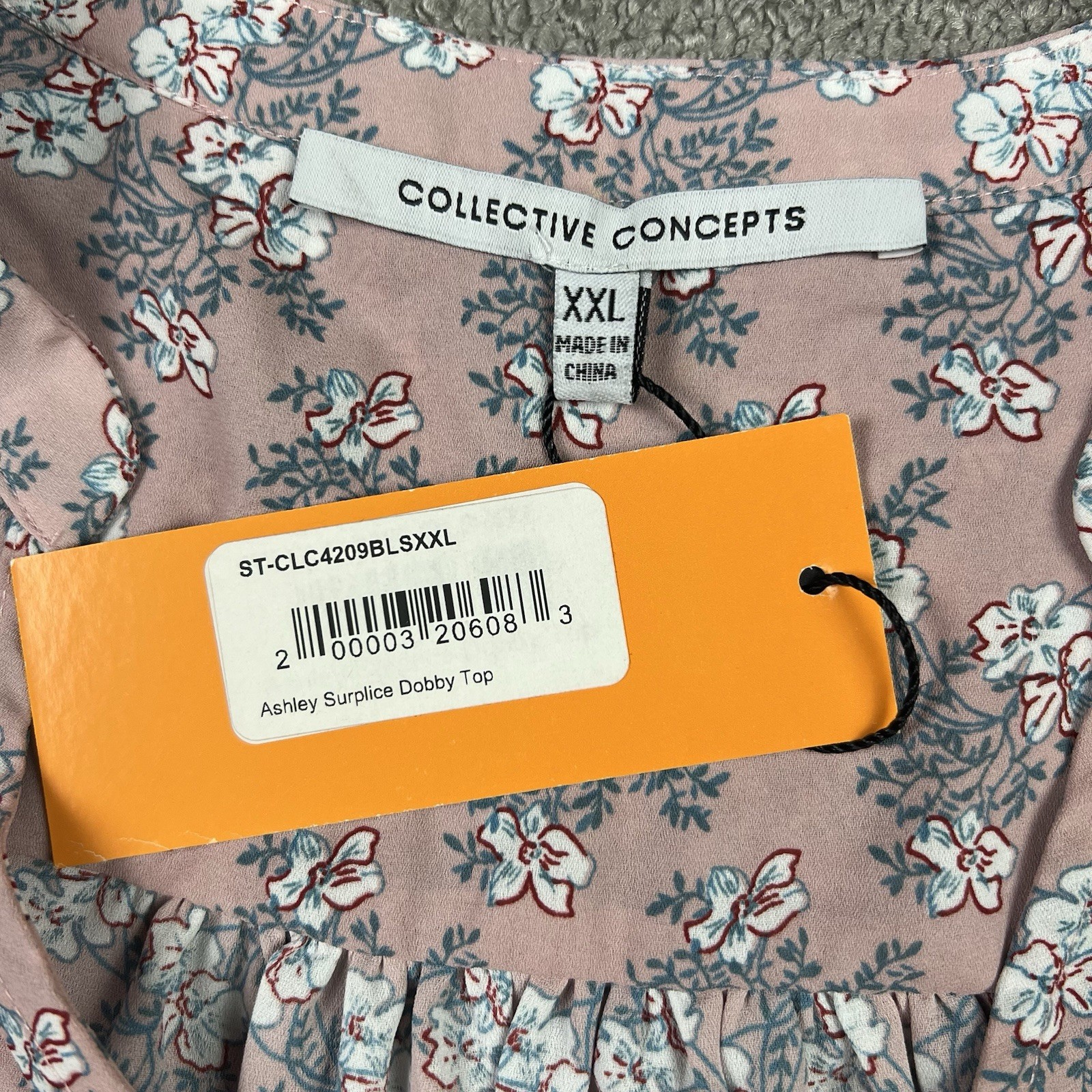 Collective Concepts Women's XXL Pink Floral Long Sleeve Tie Cuffs Surplice Neck