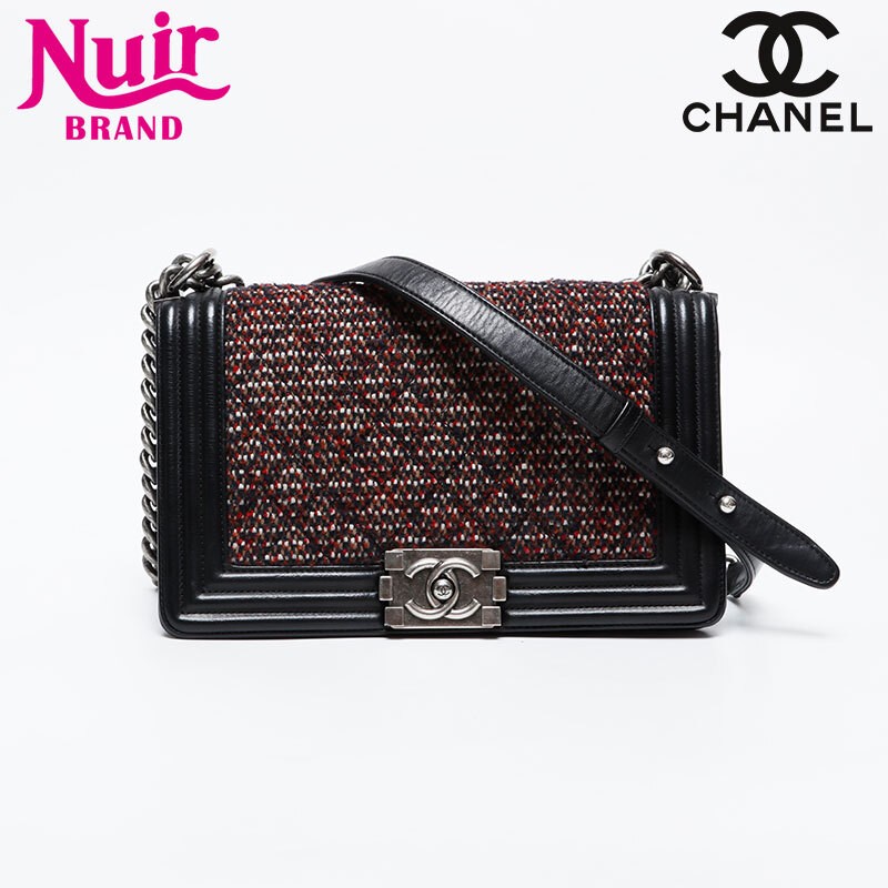CHANEL Shoulder Bag Model 20 2014 2015 Tweed Boy CHANEL Silver Hardware Black
