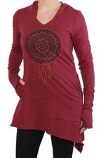 Longshirt Tunika mit Zipfelkapuze und Traumfänger Oberteil Ganzjahreskleid dr160