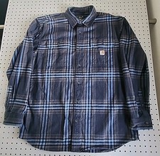 CARHARTT Size Large Blue Plaid Loose Fit Heavyweight Flannel Men Work Shirt