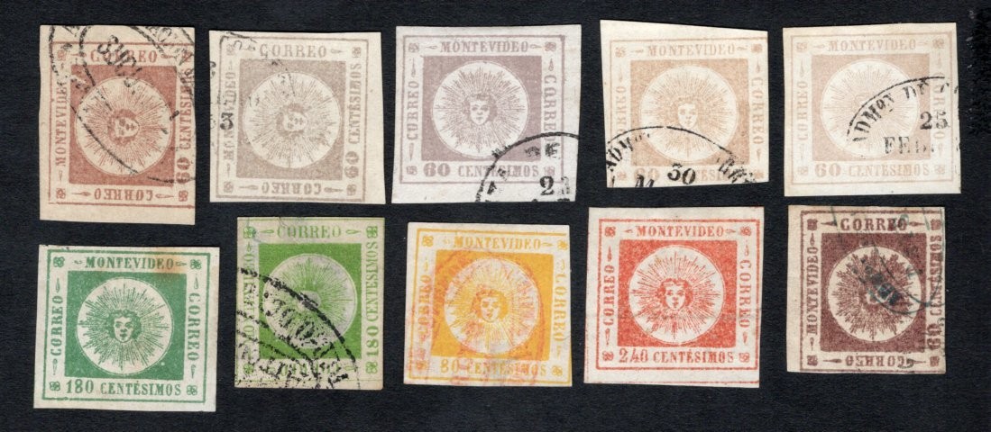 Uruguay 1959-61 10 stamps Mi#14a+c+d+13a+9b+18a.. ORIGINAL+FORGERY MH/used lot 4