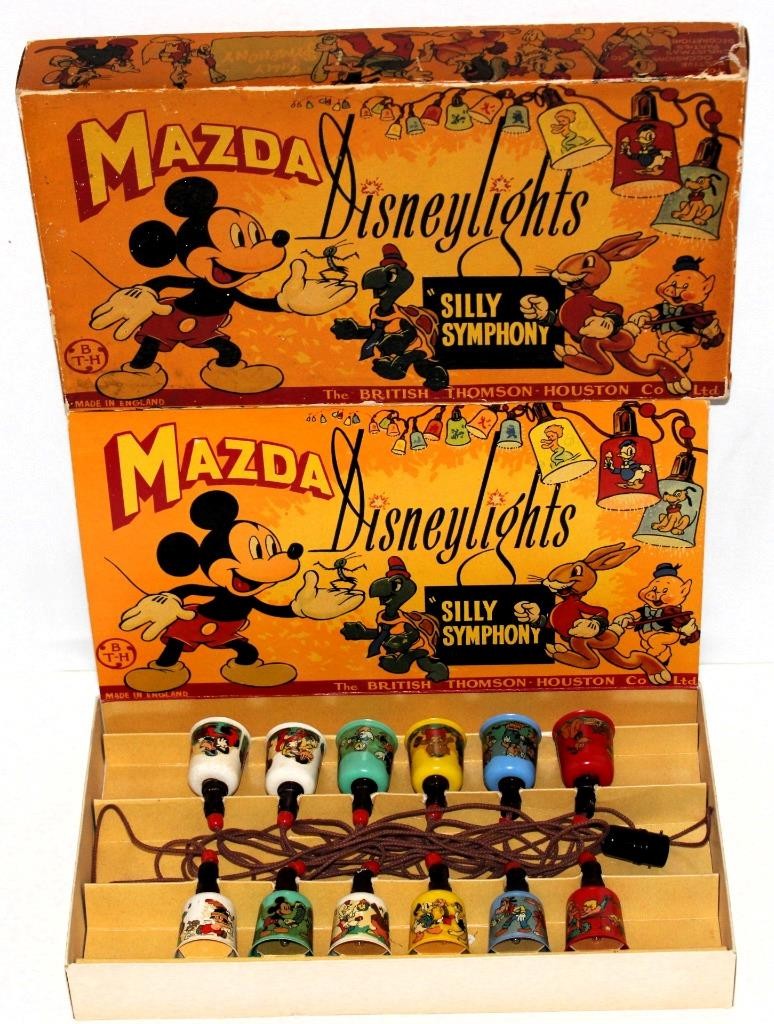 c1942 "MAZDA SILLY SYMPHONY DISNEYLIGHTS" BOXED CHRISTMAS LIGHT SET-MADE ENGLAND