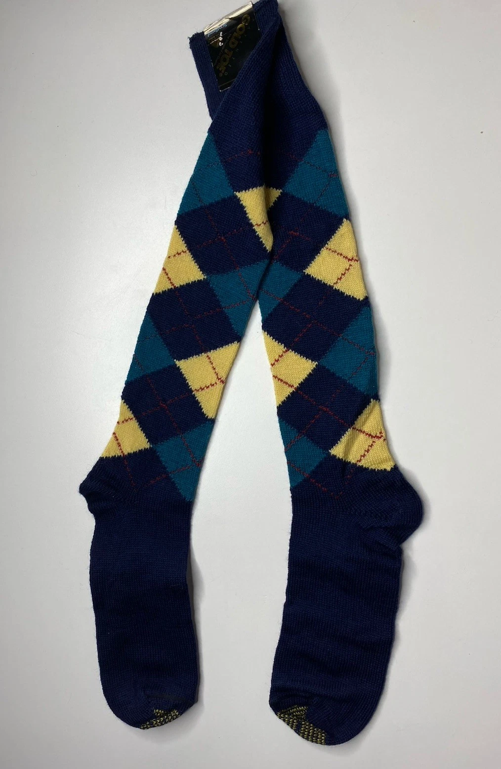 NOS Vintage Scotland Gold Toe Knee High Argyle Socks Wool blue Green Ivory