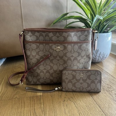 Coach Signature File Crossbody Bag and Wallet Set Khaki Saddle