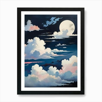 Vollmond und Wolken Nr1 Kunstdruck gerahmt Wandbild Poster Leinwanddruck Bild