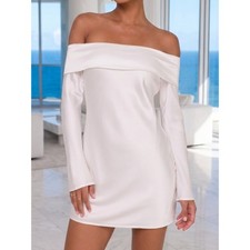 NWT LULU'S OTS satin off shoulder shift mini dress XL