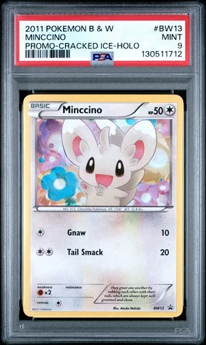 PSA 9 MINCCINO Cracked Ice #BW13 Pokemon 1990 BLACK & WHITE PROMO Holo C12