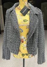 BNWT Pretty Little Thing. Black & White Tweed Boucle Biker Style Jacket. Size 16