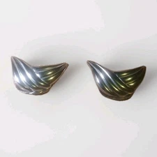 Vintage Shoe Clips Buckles Silver Tone Ridged Modernist Design 