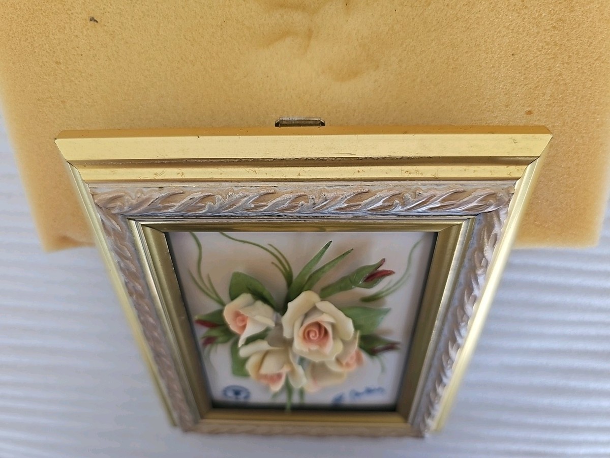 Capodimonte Italy Porcelain Wall Art Framed 3D Flower Vintage