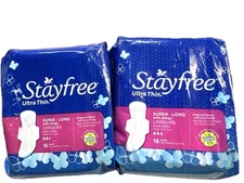 stayfree ultra thin super long with wings 32 total pads