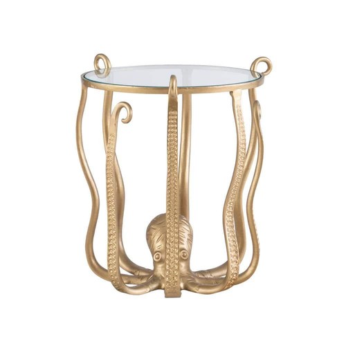 Powell Company Olivia Octopus Aluminum 20 in. Gold Round Glass Top End Table - Picture 5 of 9