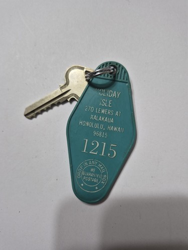 VTG Holiday Isle  Motel  Hotel Room Key Fob & Key #1215 Honolulu Hawaii 