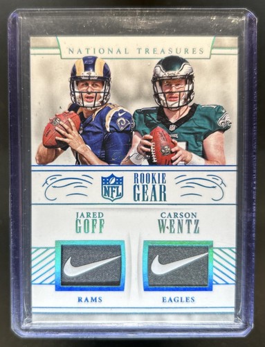 2016 National Treasures Carson Wentz Jared Goff Rookie Tag Nike Swoosh Patch 1/1