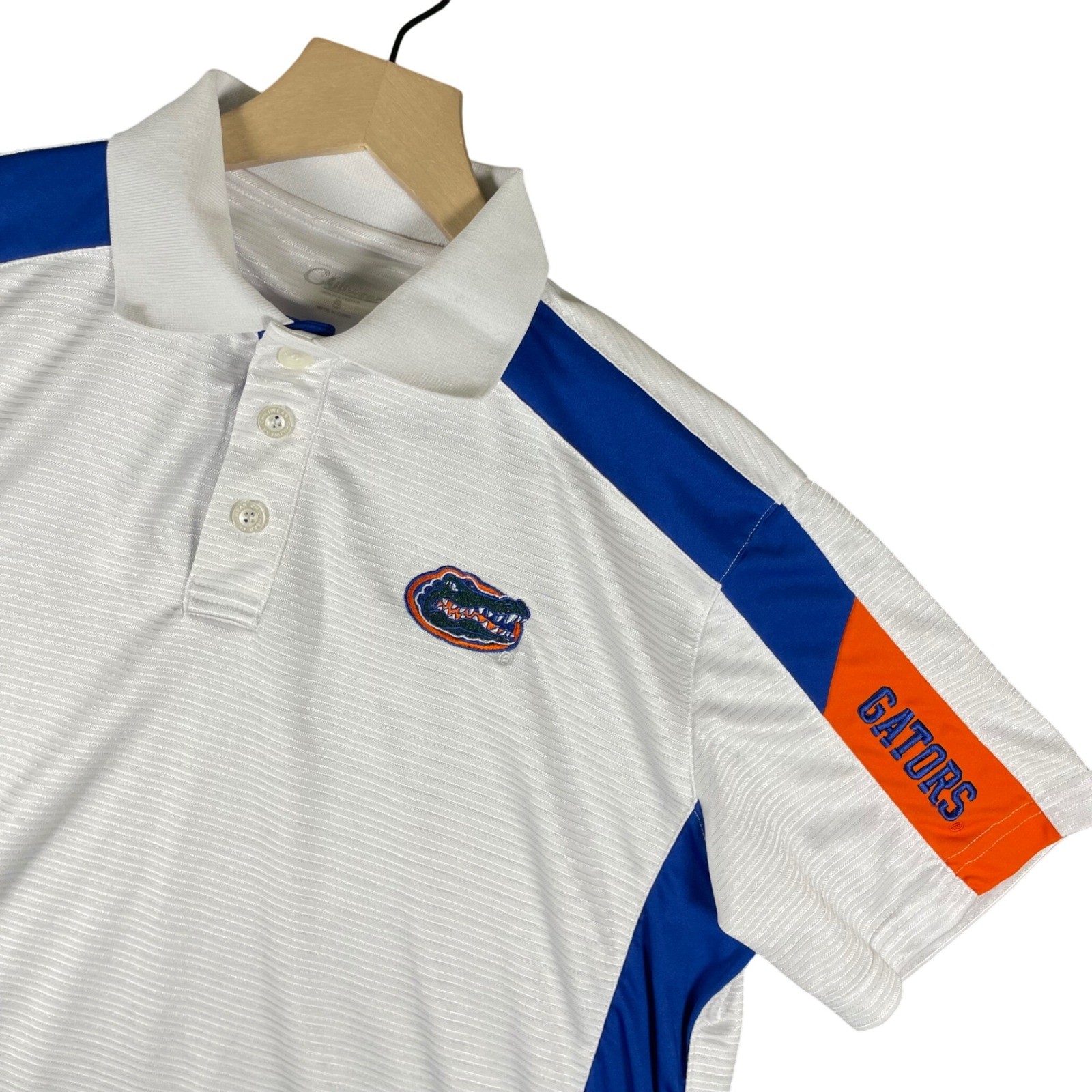 Florida Gators Polo Shirt Men's Size S White Blue Orange Embroidered Logo NCAA