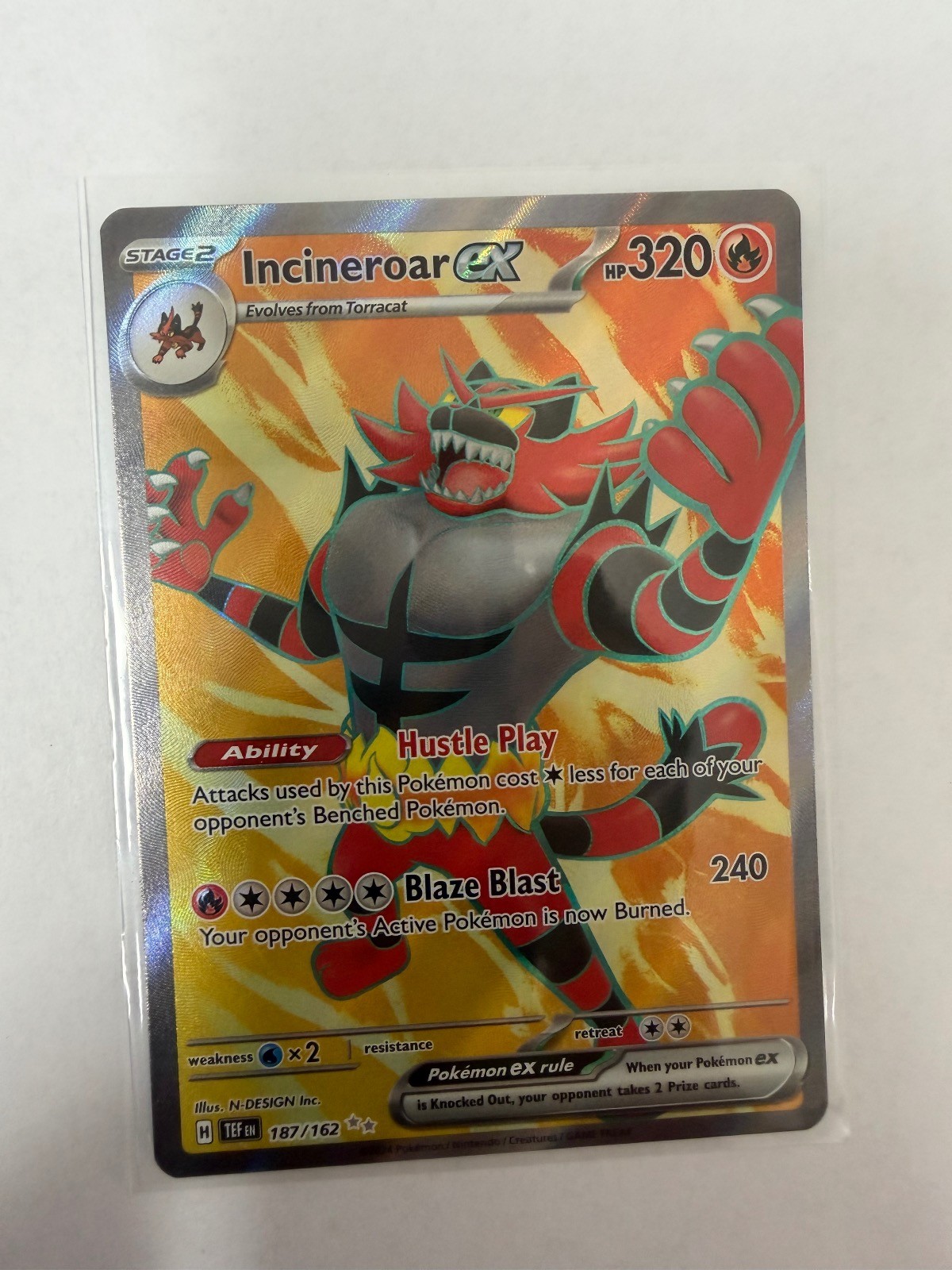 Incineroar ex 187/162 Ultra Rare Temporal Forces Pokemon Holo Near Mint