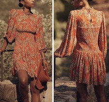 NWT Farm Rio Long-Sleeve Mock-Neck Printed Mini Dress, Size S