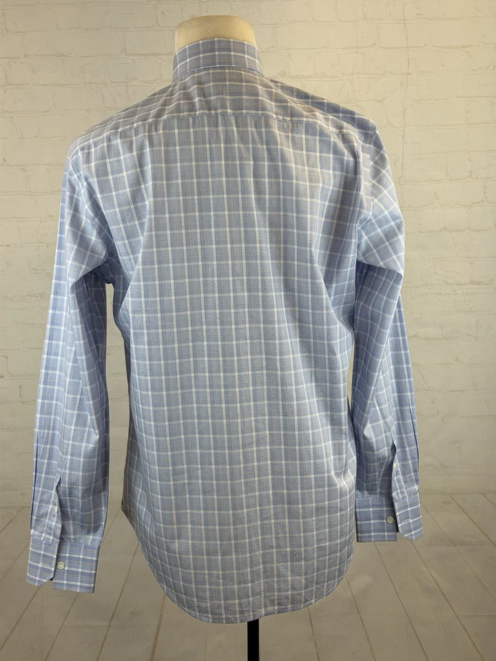 Lanvin Италии мужской светло-синий серый клетку хлопок платье рубашка 16 41 34/35 $695 - Изображение 4 из 4