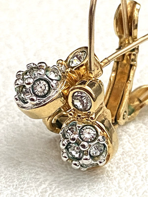 Marshall Fields Vintage Swarovski Crystal Gold Earrings Lever Back Signed