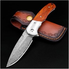 Damast Taschenmesser Klappmesser EDC Messer Holzgriff Jagd Outdoor