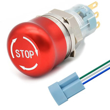 16mm Latching Emergency Stop Push Button Switch 1NO 1NC Red Metal with Socket