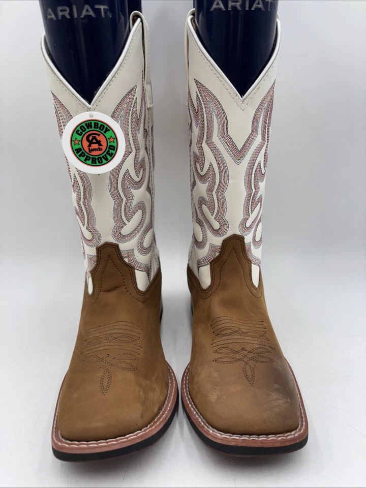 Laredo Womens Mesquite Embroidered Square Toe Tan/ White Boots Size 8.5 M - Image 2 of 4