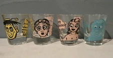 Lot of 4 Roving Googly Eye Shot Glasses Anchor Hocking - Vintage Barware 