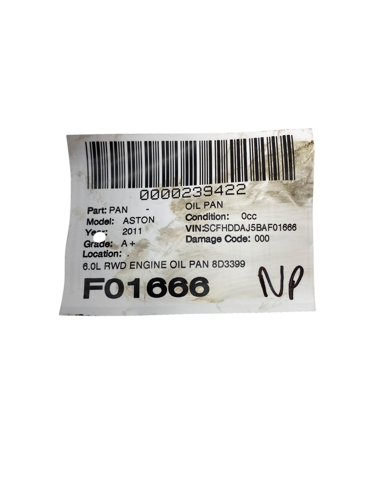 2010-2014 Aston Martin Rapide DDAJ OEM 6.0L RWD ENGINE OIL PAN 8D339976DA *58K*