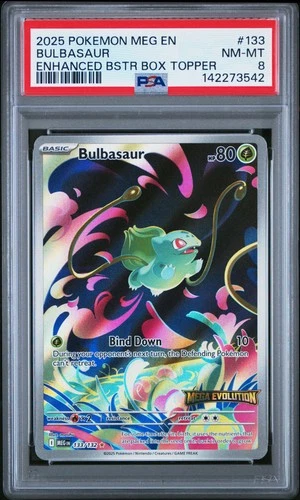2025 POKEMON MEG EN-MEGA EVOLUTION ENHANCED BOOSTER BOX TOPPER BULBASAUR PSA 8