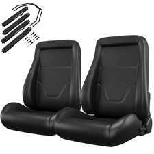 Pair Of 2 Universal Racing Seats Pvc Leather Reclinable Carbon Look Black Pair Of 2 Universal Racing Seats Pvc Leather Reclinable Carbon Look Black