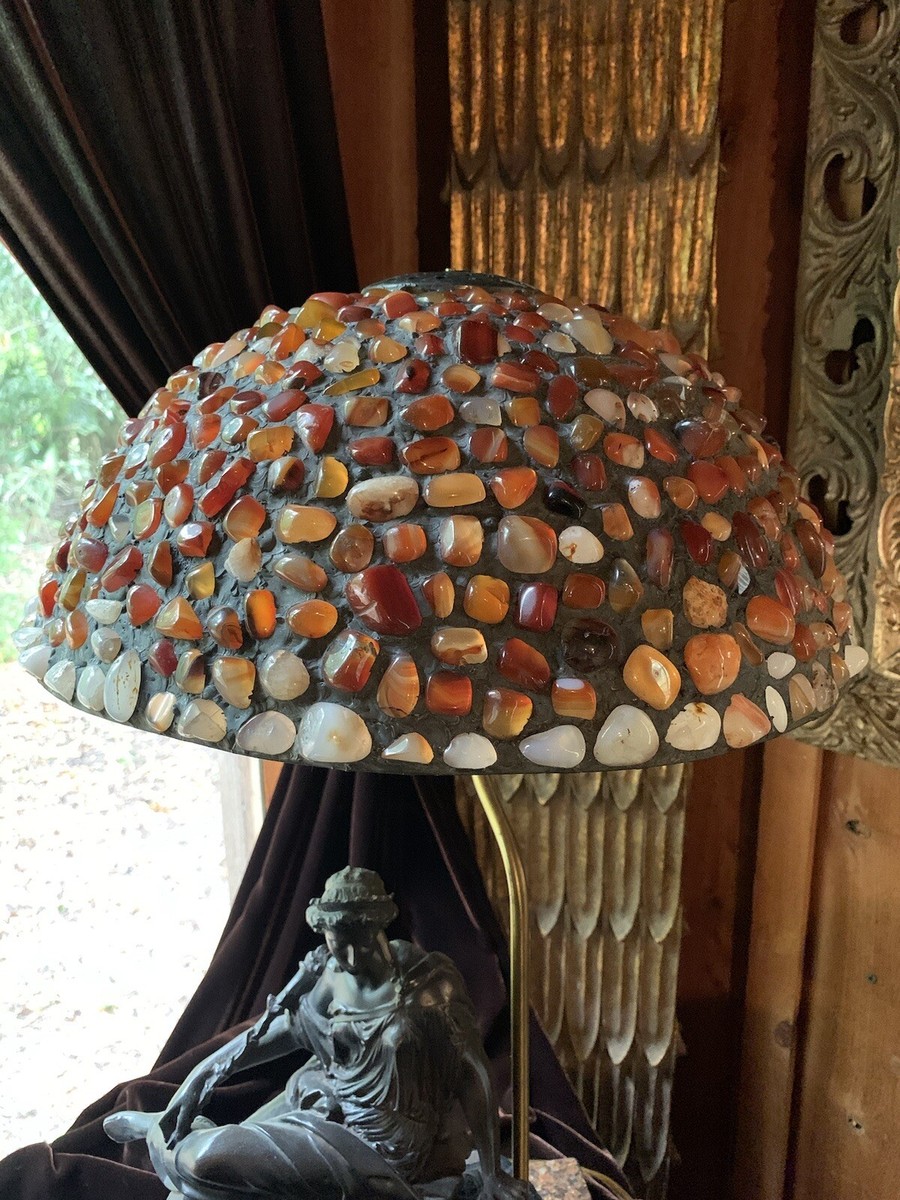 Antique lead stone agate craftsman lamp shade art eclectic retro