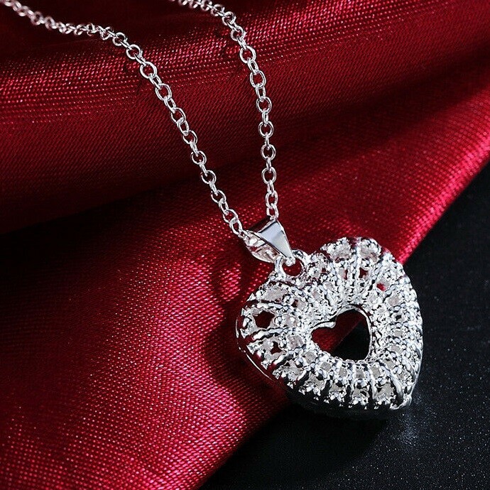 Elegant 925 Sterling Silver Fashion Jewelry I Love You Heart Pendant  Necklace