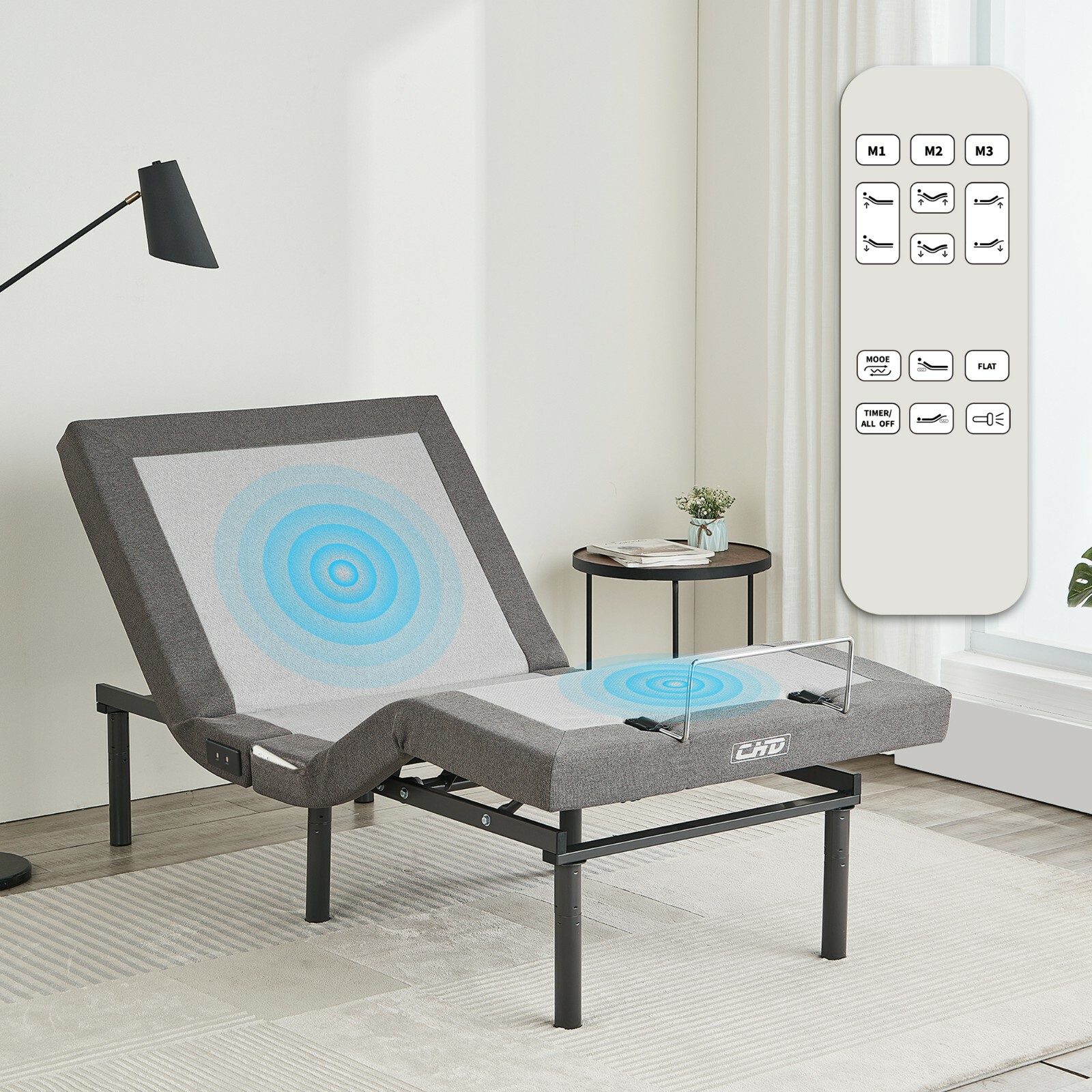 Heavy Duty Steel Frame Wireless Remote for Bedroom or Dorm Room Multiple Sizes Twin XL BEDBOSS Revitalize 204 Adjustable Head Up Only Motorized Bed Base Mattress Retention Rail