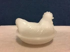 milk glass Vintage chicken dish  covered candy dish nesting hen