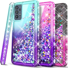 For Samsung Galaxy A52 5G Case Phone Cover Glitter Diamond+Tempered Glass Screen