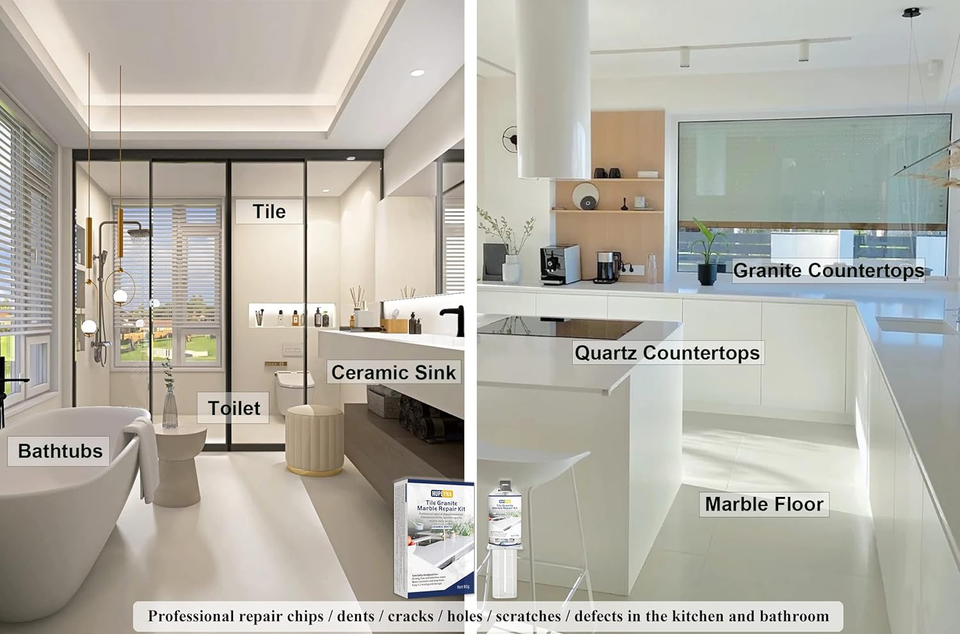 Bathtub Repair Kit White, Acrylic Tub Shower Tray & Granite Marble