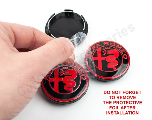 Set of Red Wheel Center Caps for Alfa Romeo 145 147 156 166 GTV SPIDER 4C Mito - Picture 3 of 9