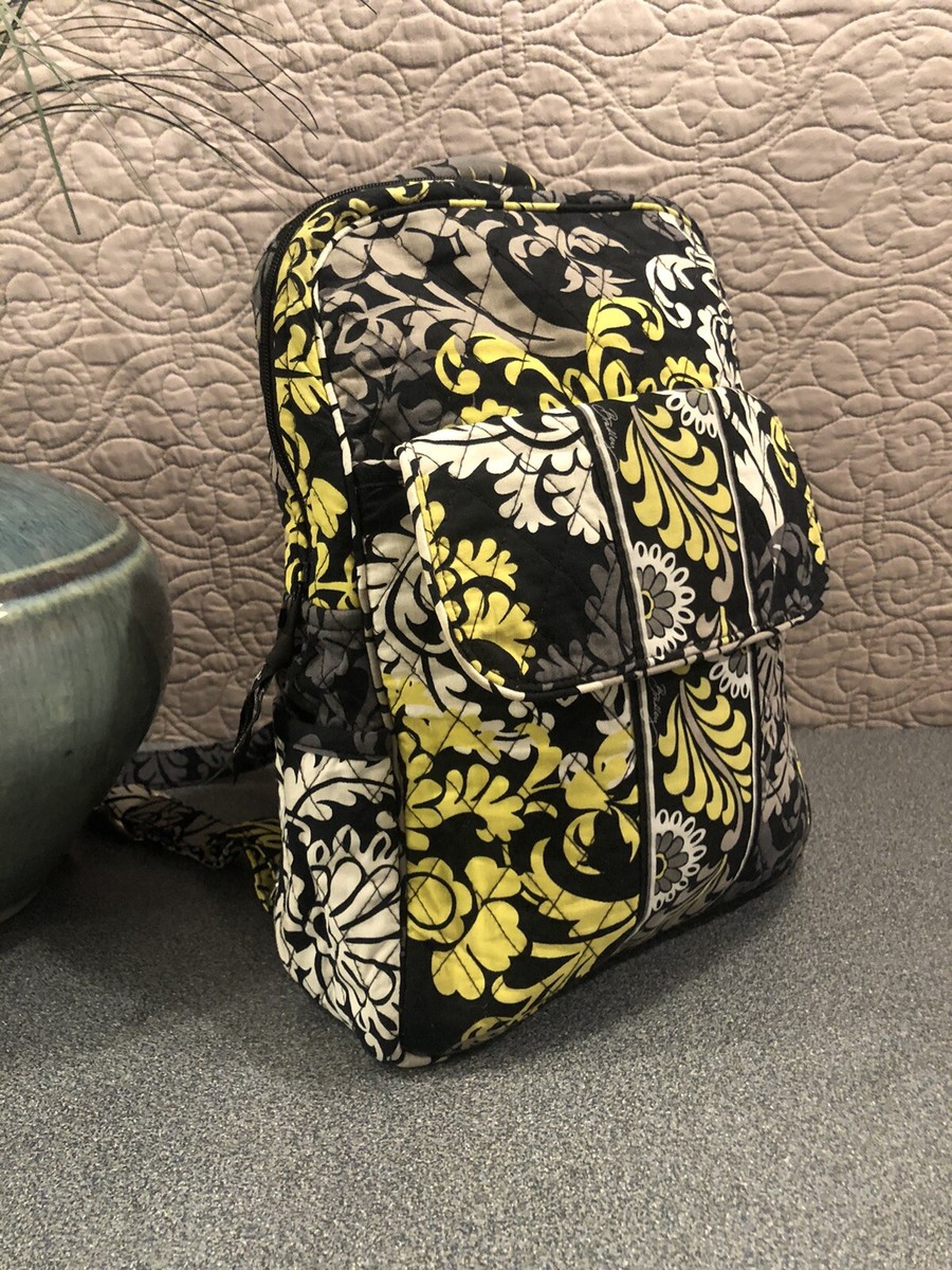 Vera Bradley Quilted Floral Print Yellow Backpack Women Vera Bradley Black Yellow Floral Quilted Casual Backpack | eBay main image 2