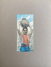 Georg Schott 1906 Acquerello Donna Con Brocca Acqua Africa Oriente Asia