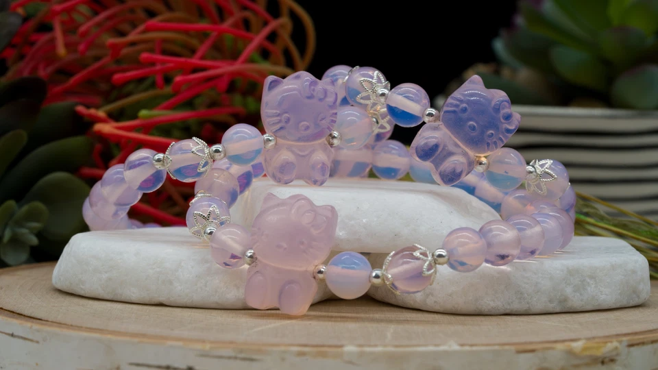 Pulsera Hello Kitty Cristal Opalita Rosa Amante de los Gatos Regalo Anime Kawaii Joyería Foto 4 de 4