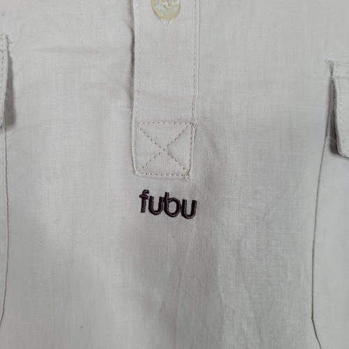 Vintage FUBU Button Shirt Mens Size 2XL Tan Streetwear Embroidered Logo Collared - Picture 5 of 9