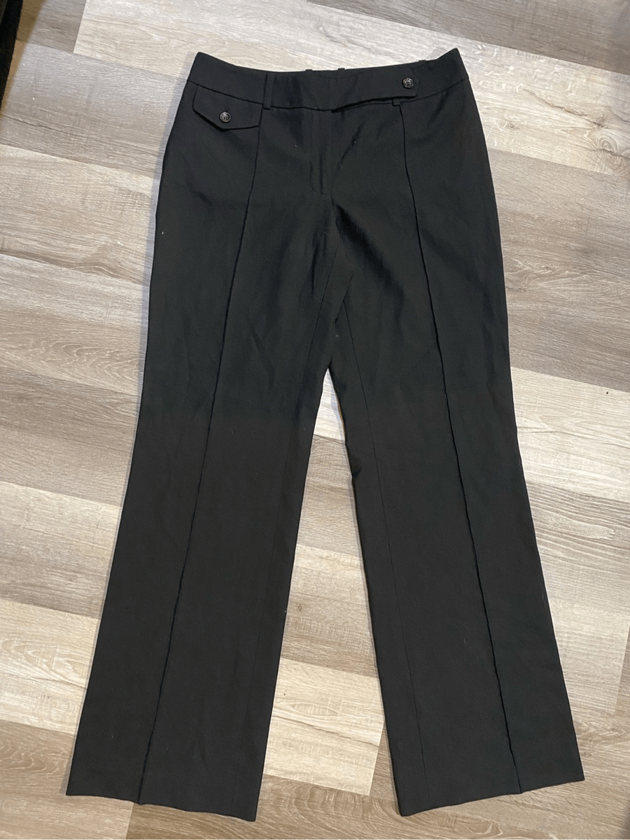 ann taylor black dress pants Ann Taylor Button Straight Leg Front-Pleat Black Dress Pants, Size 6